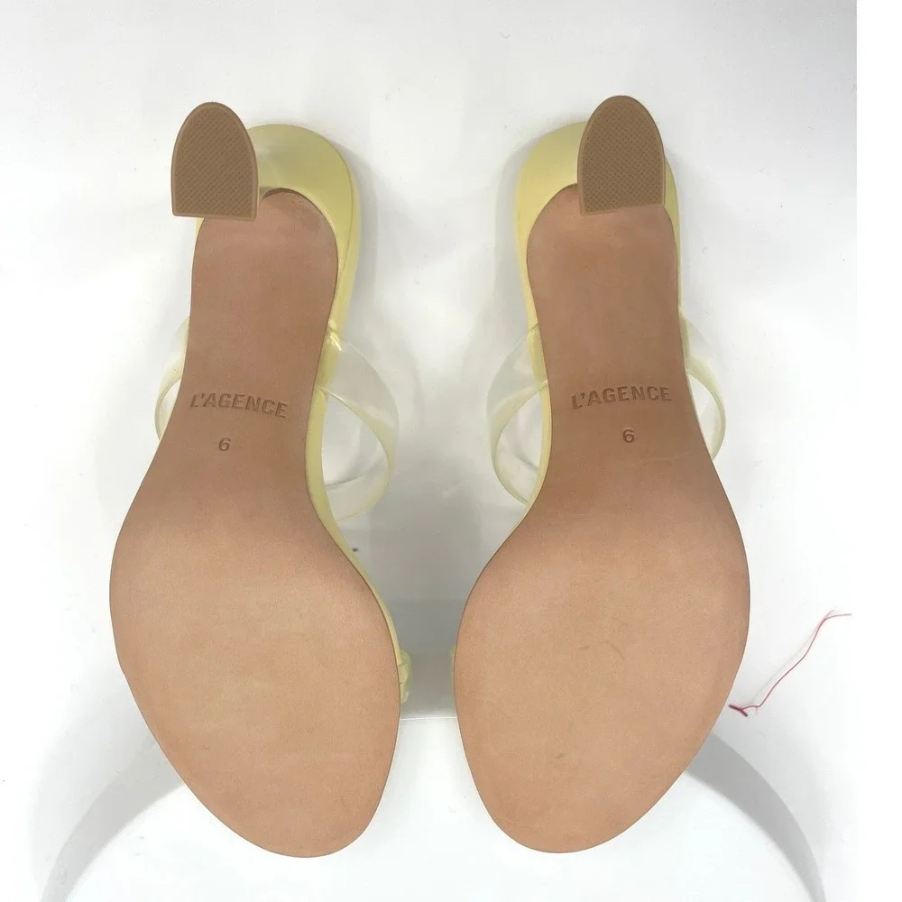 L'AGENCE Idalie Slide Sandals‎ Womens 6 Yellow Leather Clear Strap Mule Heel